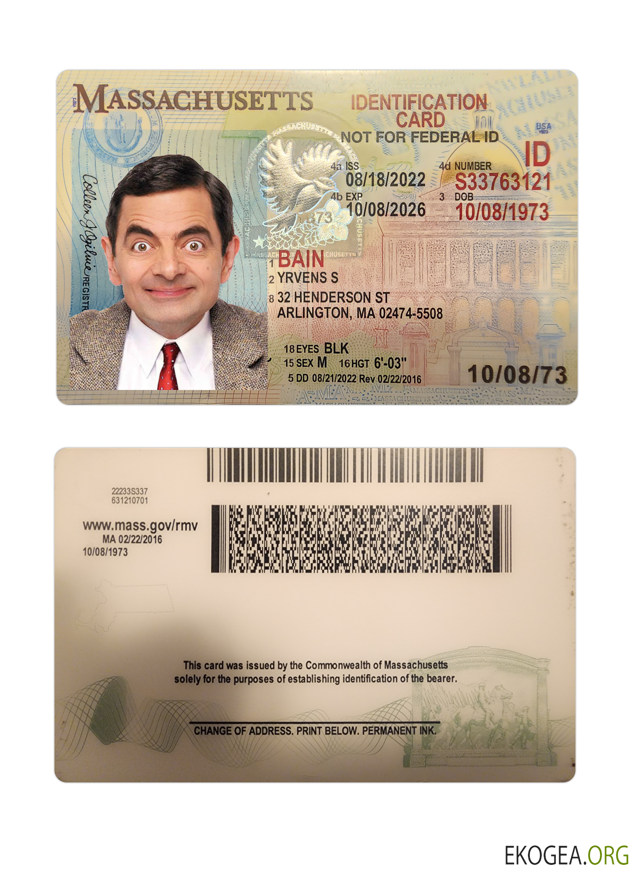 Carte d'identité USA Massachusetts